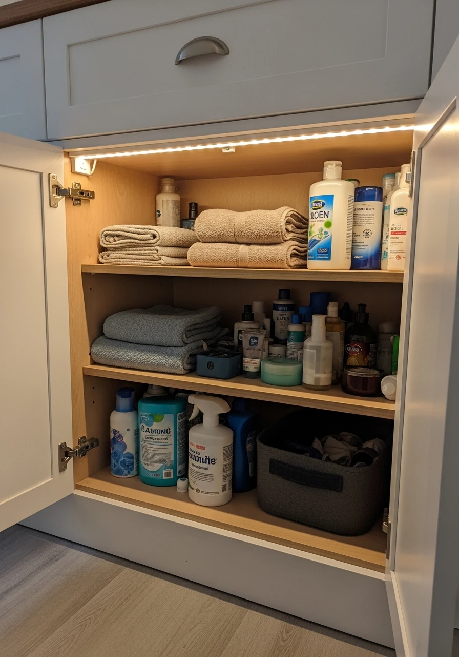 Task Lighting Helps - 50 Genius Bathroom Storage Ideas That Look Expensive