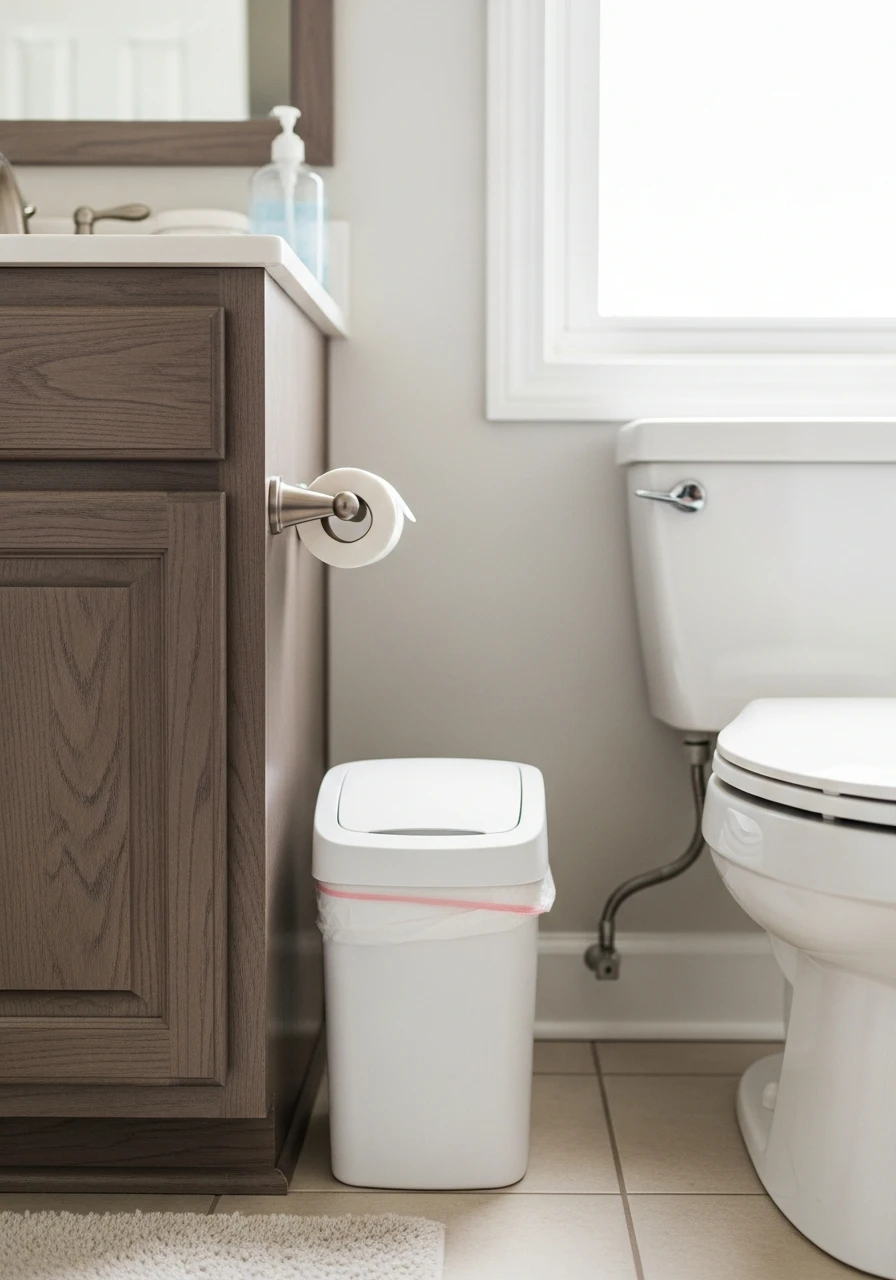 Trash Can with Lid - 50 Genius Bathroom Storage Ideas That Look Expensive
