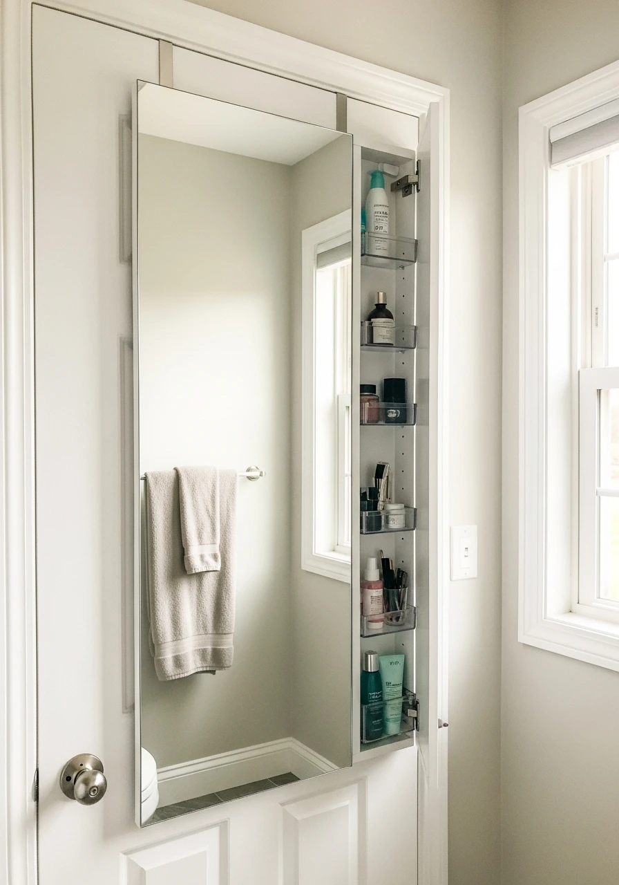 Back-of-Door Mirror - 50 Genius Bathroom Storage Ideas That Look Expensive
