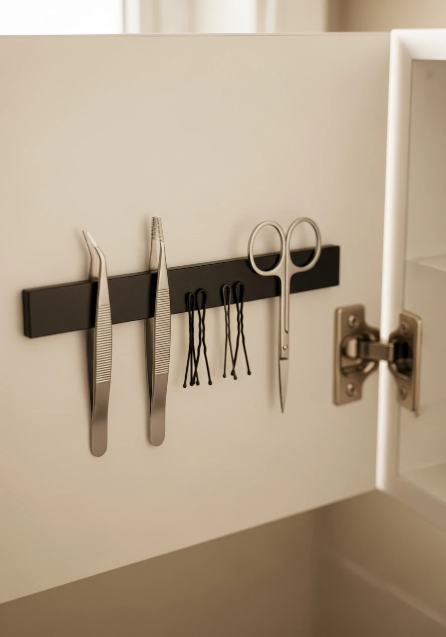 Magnetic Strip Storage - 50 Genius Bathroom Storage Ideas That Look Expensive