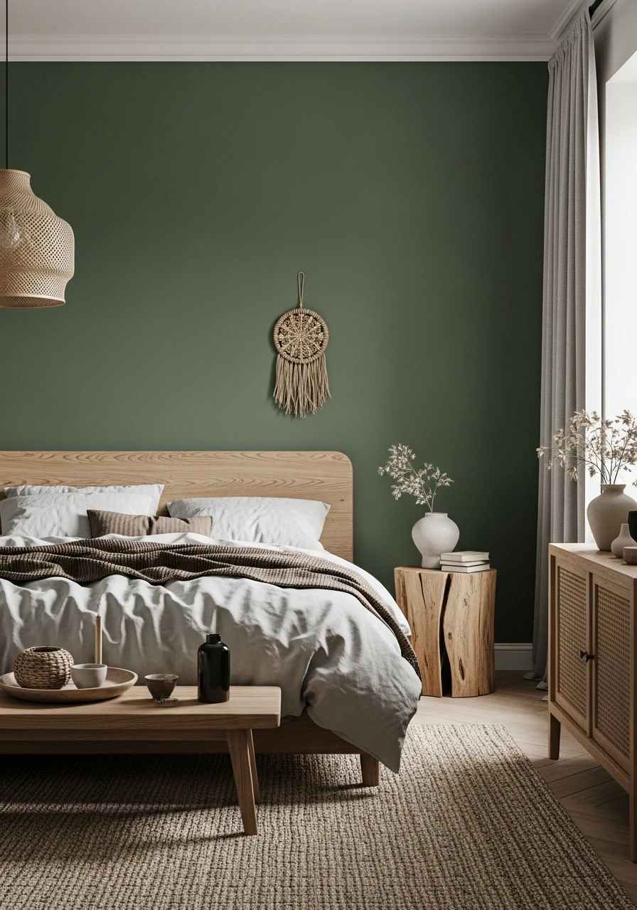 Moss Green Nature Inspired Bedroom