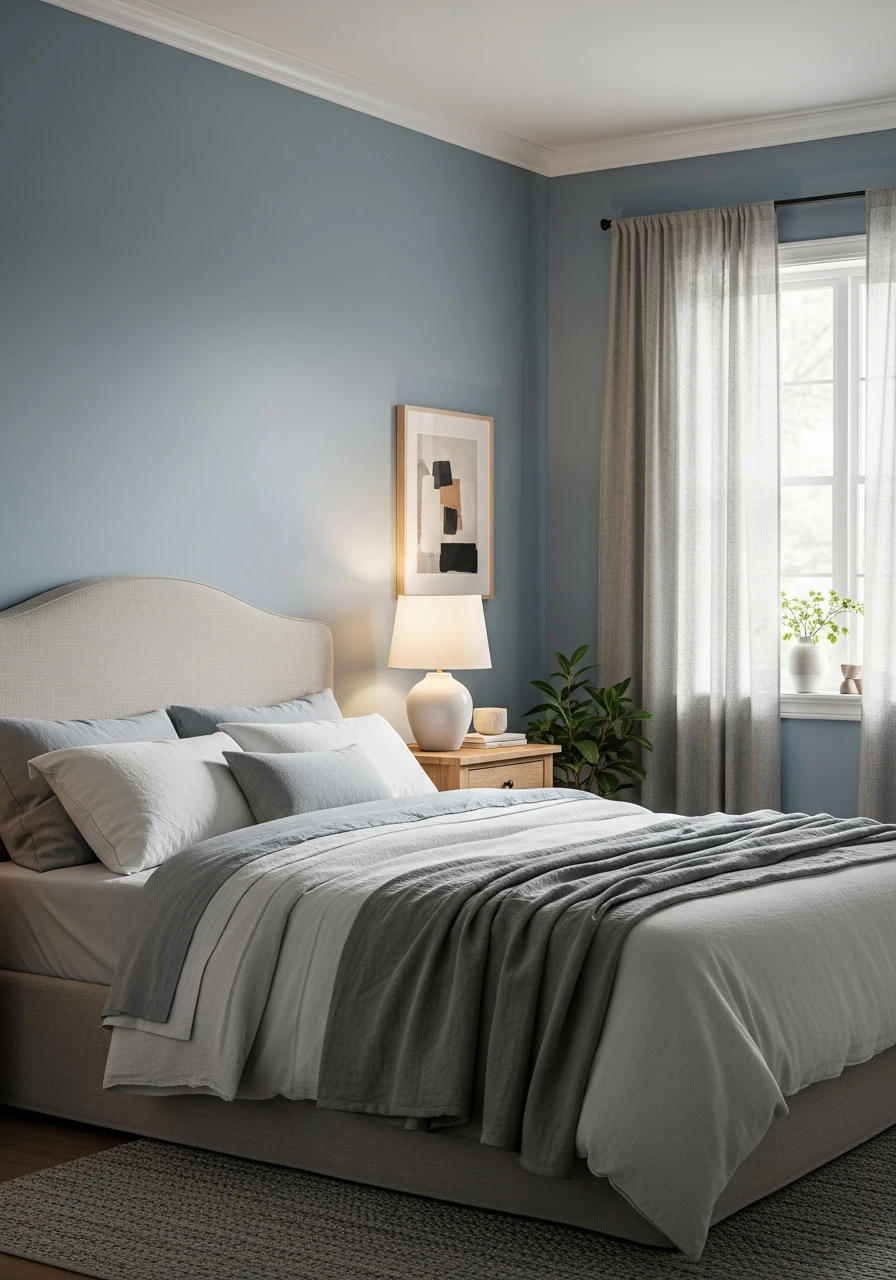 Smoky Blue Cozy Bedroom Walls