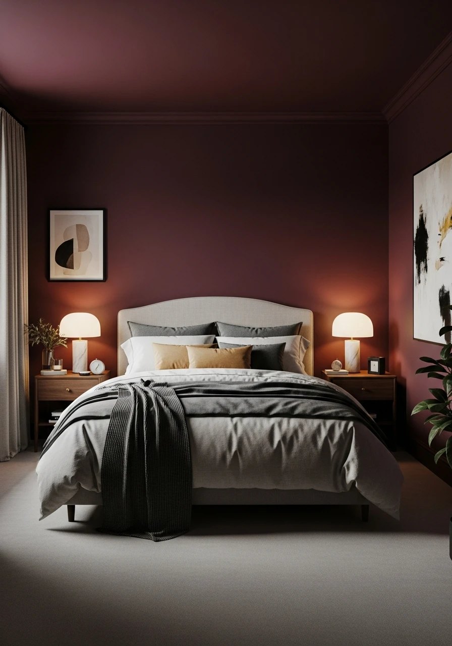 Deep Burgundy Luxurious Bedroom