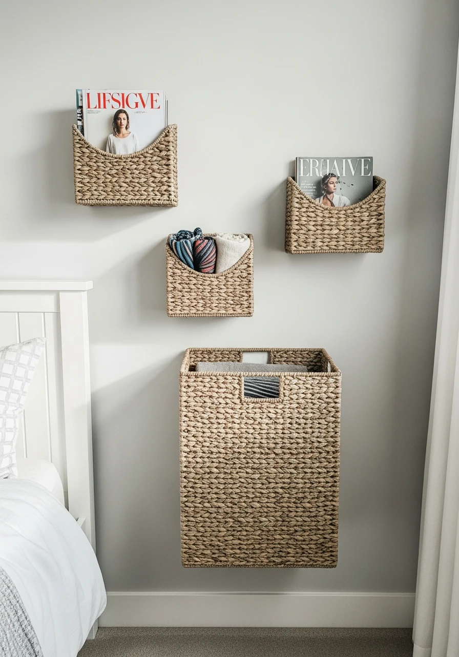 Wall Basket Storage - 50 Brilliant Bedroom Storage Ideas to Get That High-End Look (Without the Clutter)