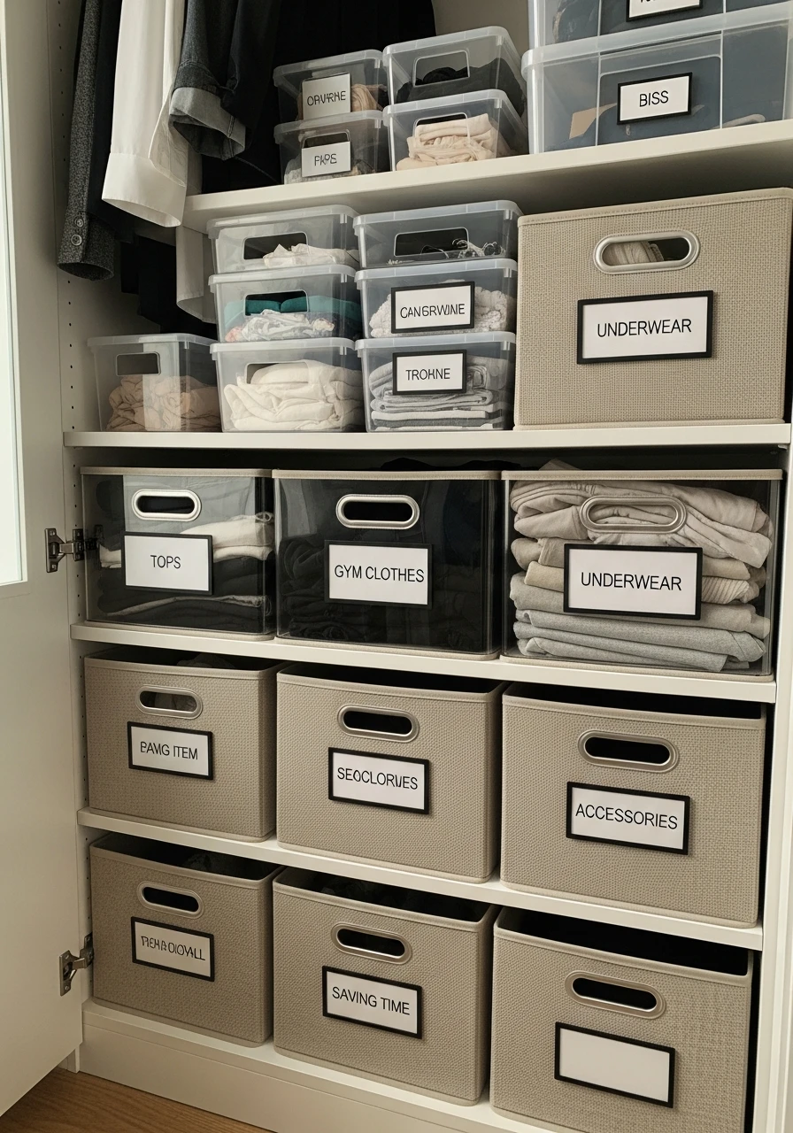 Labeled Storage Boxes - 50 Brilliant Bedroom Storage Ideas to Get That High-End Look (Without the Clutter)