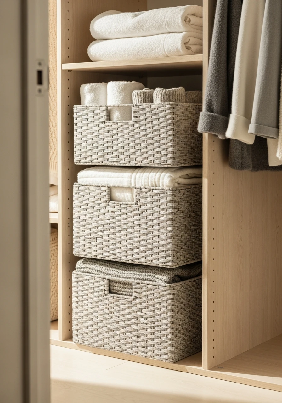 Stackable Storage Baskets - 50 Brilliant Bedroom Storage Ideas to Get That High-End Look (Without the Clutter)
