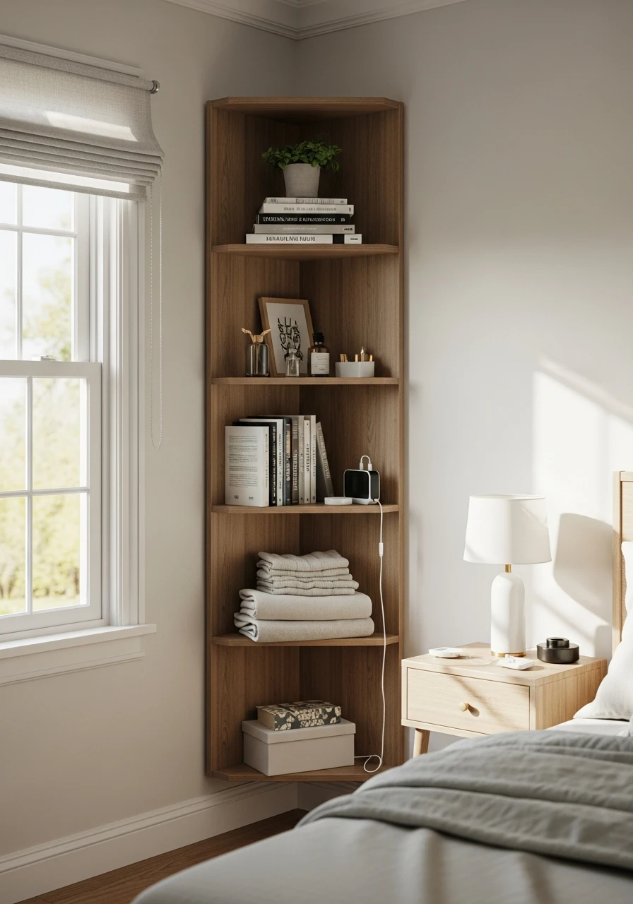 Corner Shelf Unit - 50 Brilliant Bedroom Storage Ideas to Get That High-End Look (Without the Clutter)