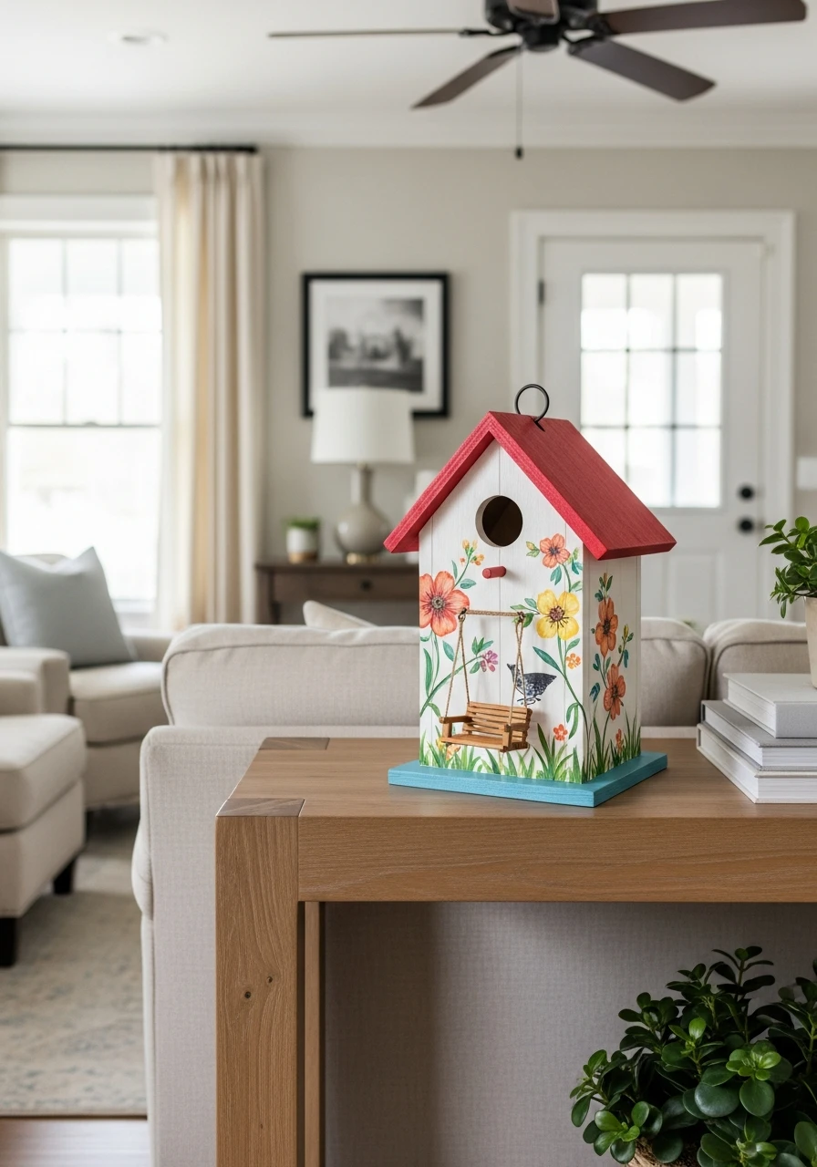 Birdhouse with a Tiny Porch Swing