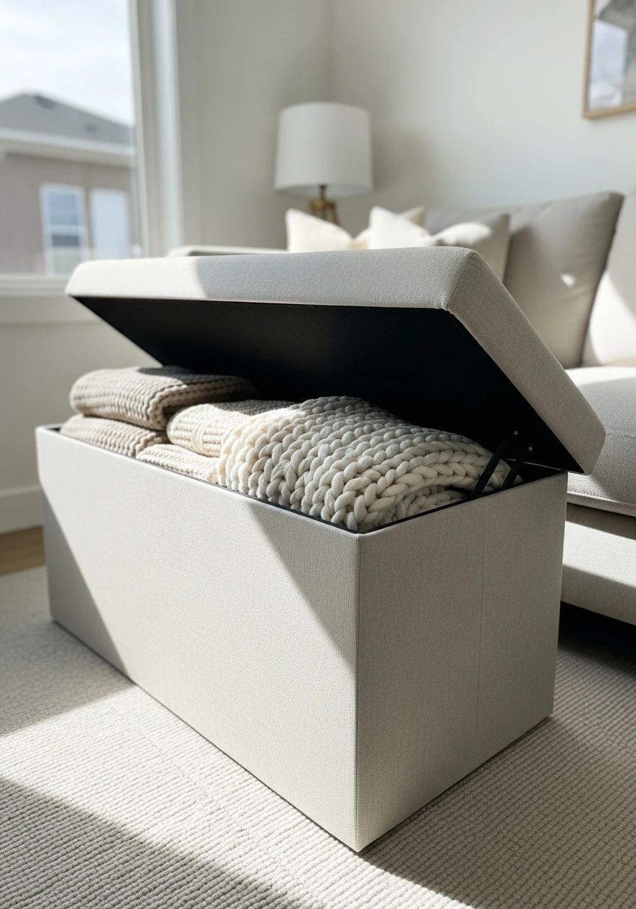 Oversized Storage Ottoman - 25 Genius Blanket Storage Ideas That Look High-End on a Budget
