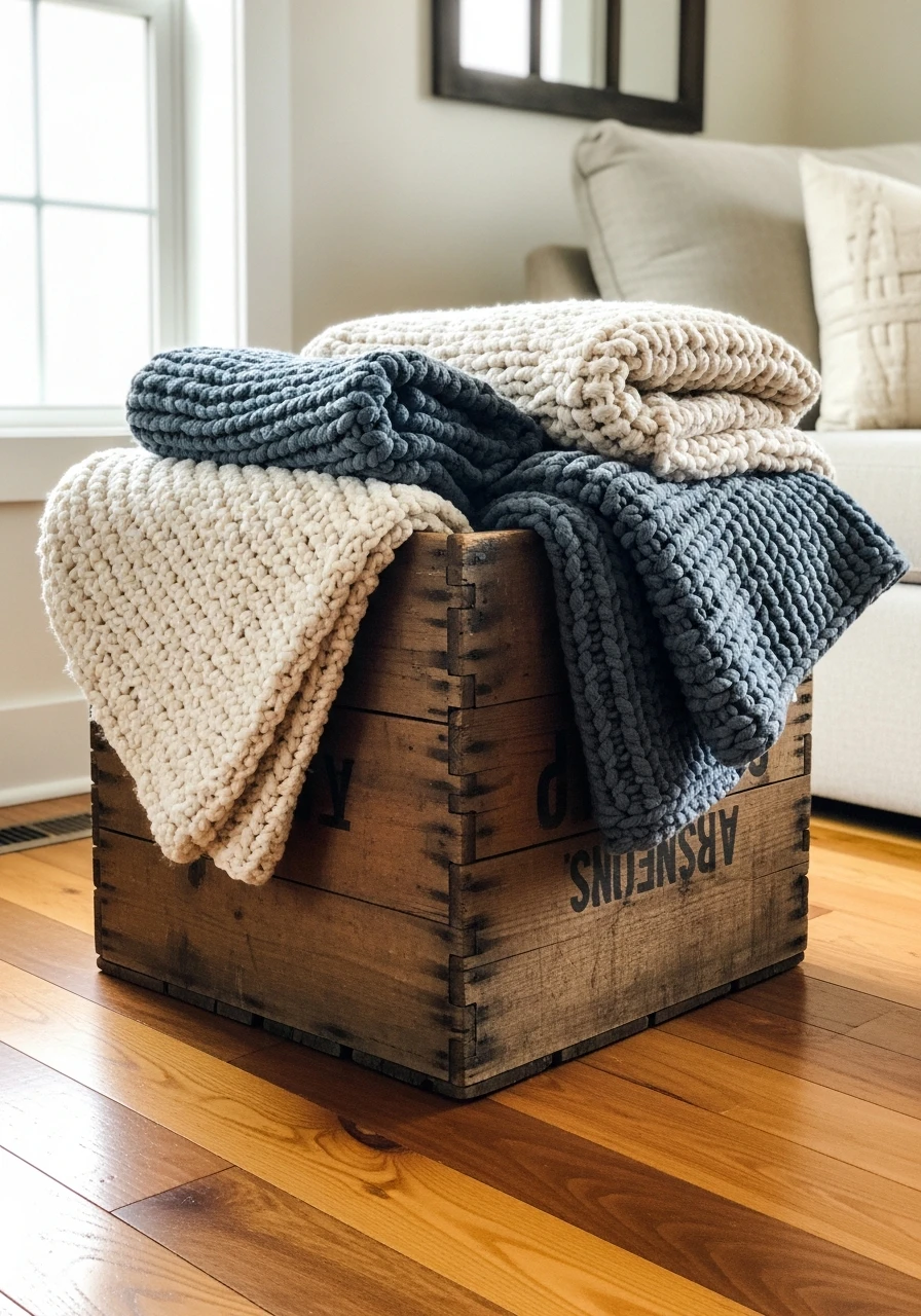 Vintage Wooden Crate - 25 Genius Blanket Storage Ideas That Look High-End on a Budget