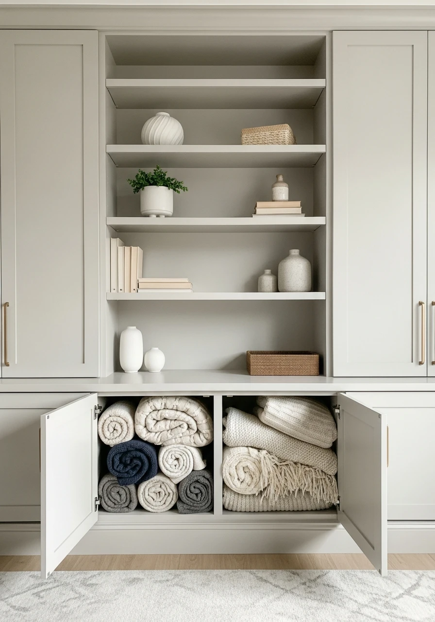 Built-In Cabinet Cubby - 25 Genius Blanket Storage Ideas That Look High-End on a Budget