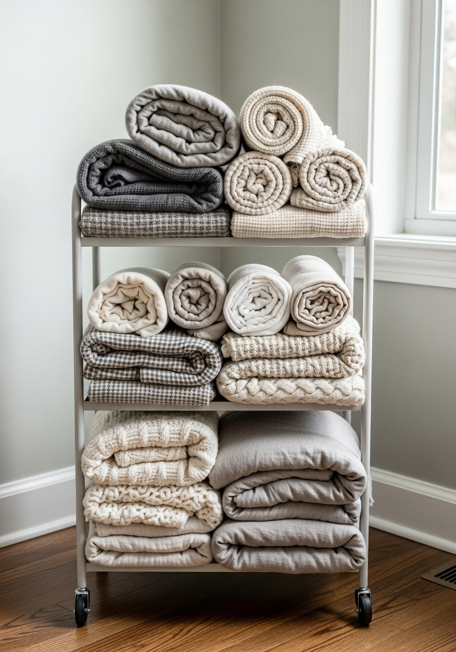 Rolling Utility Cart - 25 Genius Blanket Storage Ideas That Look High-End on a Budget