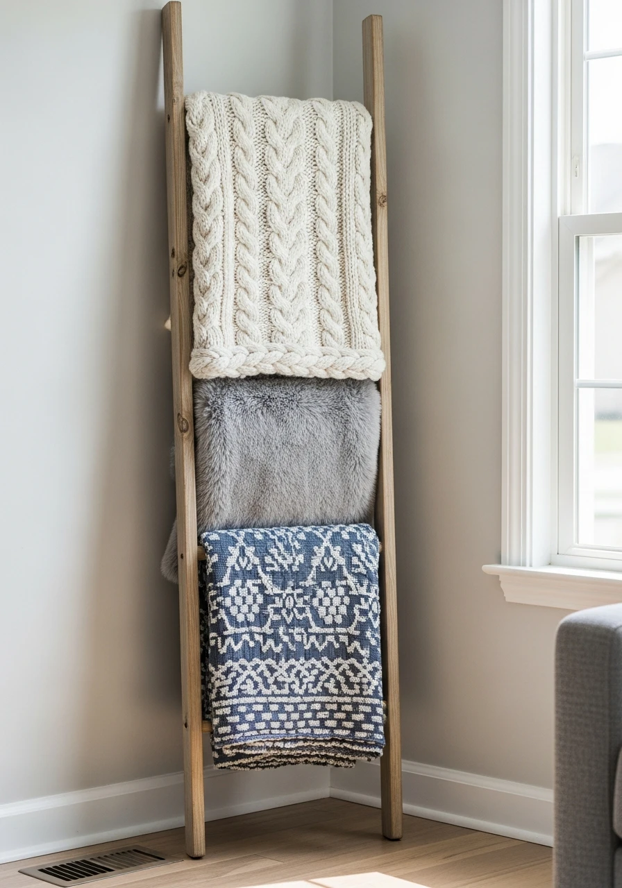Decorative Blanket Ladder - 25 Genius Blanket Storage Ideas That Look High-End on a Budget