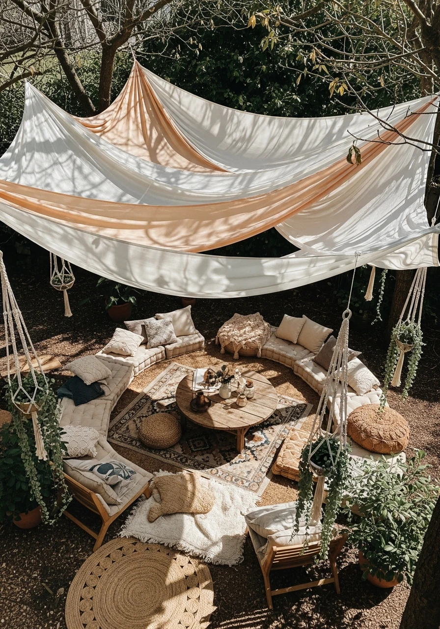 Overhead Fabric Canopy - Your Ultimate Guide to Boho Garden Ideas for a Dreamy Outdoor Space