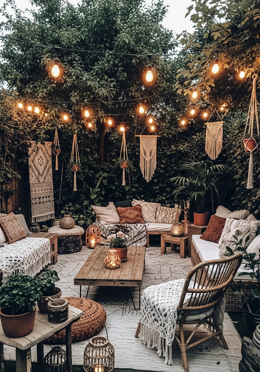 Overhead String Lights - Your Ultimate Guide to Boho Garden Ideas for a Dreamy Outdoor Space