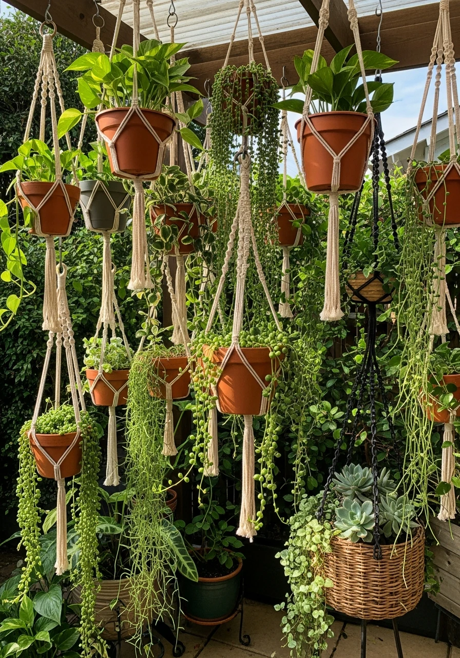 Hanging Plants, Varied Heights - Your Ultimate Guide to Boho Garden Ideas for a Dreamy Outdoor Space