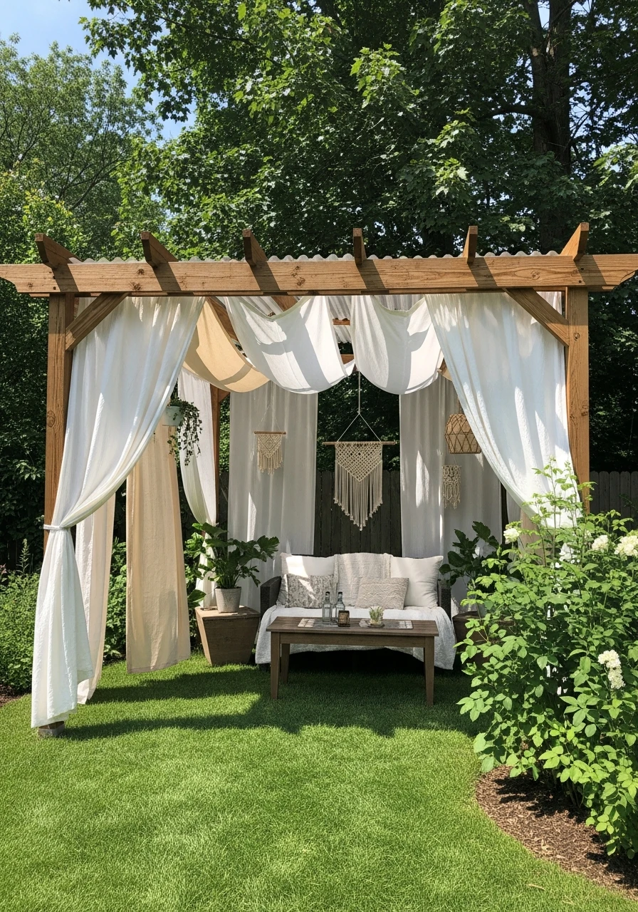 Pergola With Draped Fabric - Your Ultimate Guide to Boho Garden Ideas for a Dreamy Outdoor Space