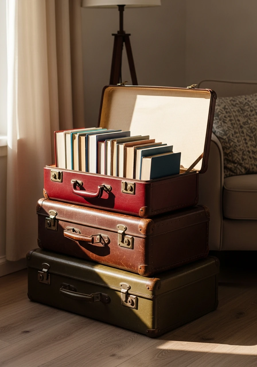 Repurpose Old Suitcases - 45 Genius Book Storage Ideas for a Tidy, High-End Look