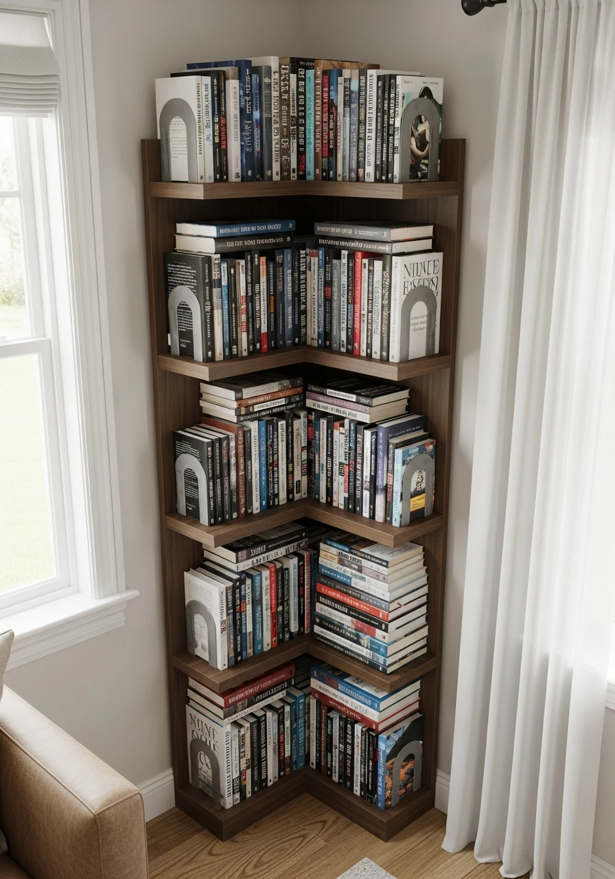 Maximize Corner Shelves - 45 Genius Book Storage Ideas for a Tidy, High-End Look