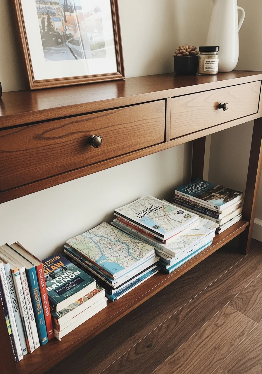 Entryway Console Storage - 45 Genius Book Storage Ideas for a Tidy, High-End Look