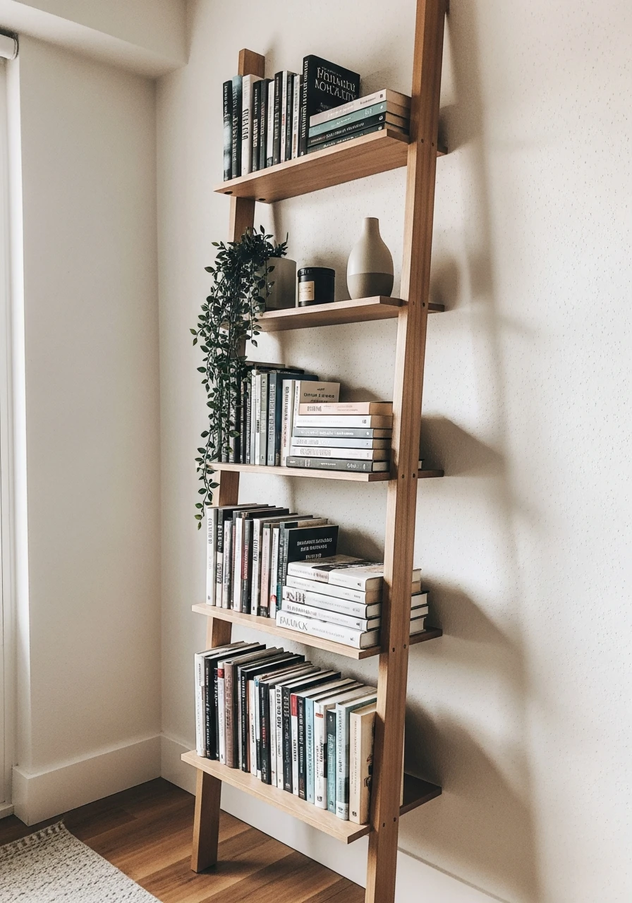 Lean a Ladder Shelf - 45 Genius Book Storage Ideas for a Tidy, High-End Look