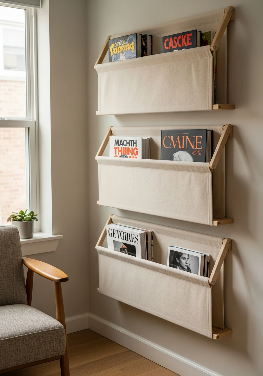 Sling Fabric Bookshelves - 45 Genius Book Storage Ideas for a Tidy, High-End Look