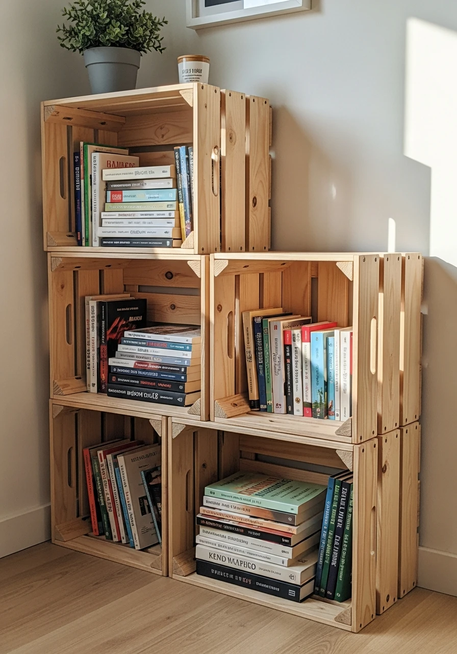 Stack Books in Crates - 45 Genius Book Storage Ideas for a Tidy, High-End Look