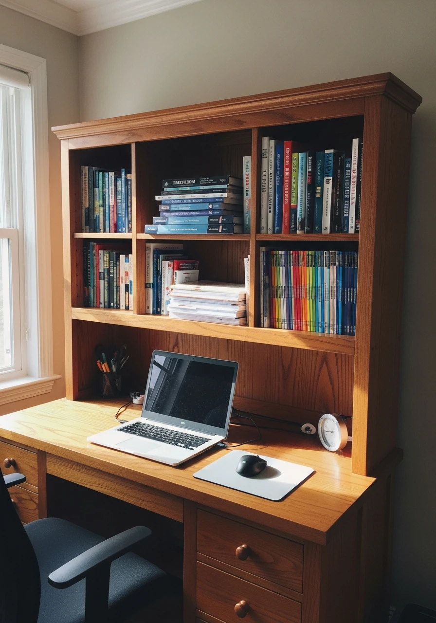 Use Desk Hutch Storage - 45 Genius Book Storage Ideas for a Tidy, High-End Look