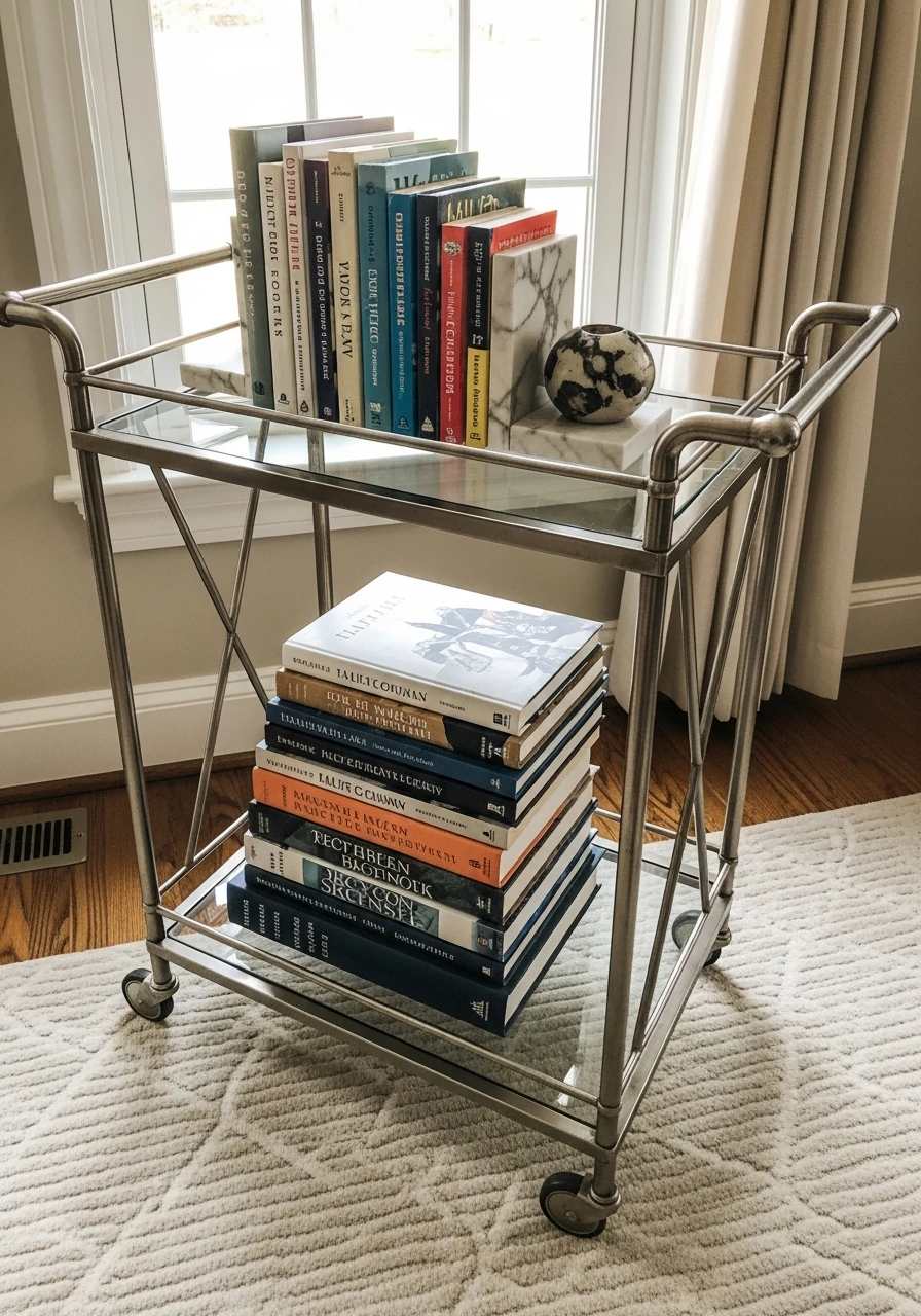 Use a Bar Cart - 45 Genius Book Storage Ideas for a Tidy, High-End Look