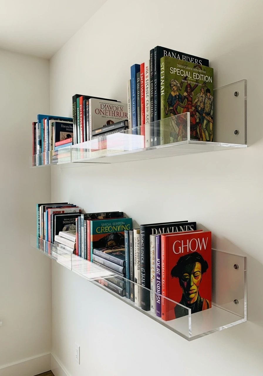 Clear Acrylic Floating Shelves - 45 Genius Book Storage Ideas for a Tidy, High-End Look