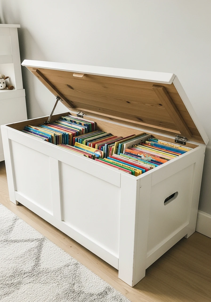 Use a Toy Chest - 45 Genius Book Storage Ideas for a Tidy, High-End Look