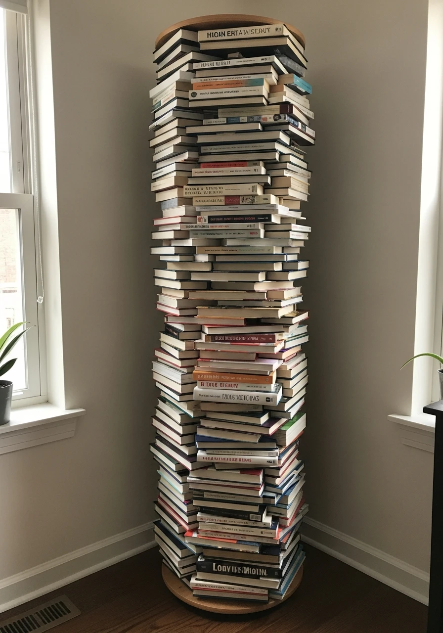 Rotating Book Tower - 45 Genius Book Storage Ideas for a Tidy, High-End Look