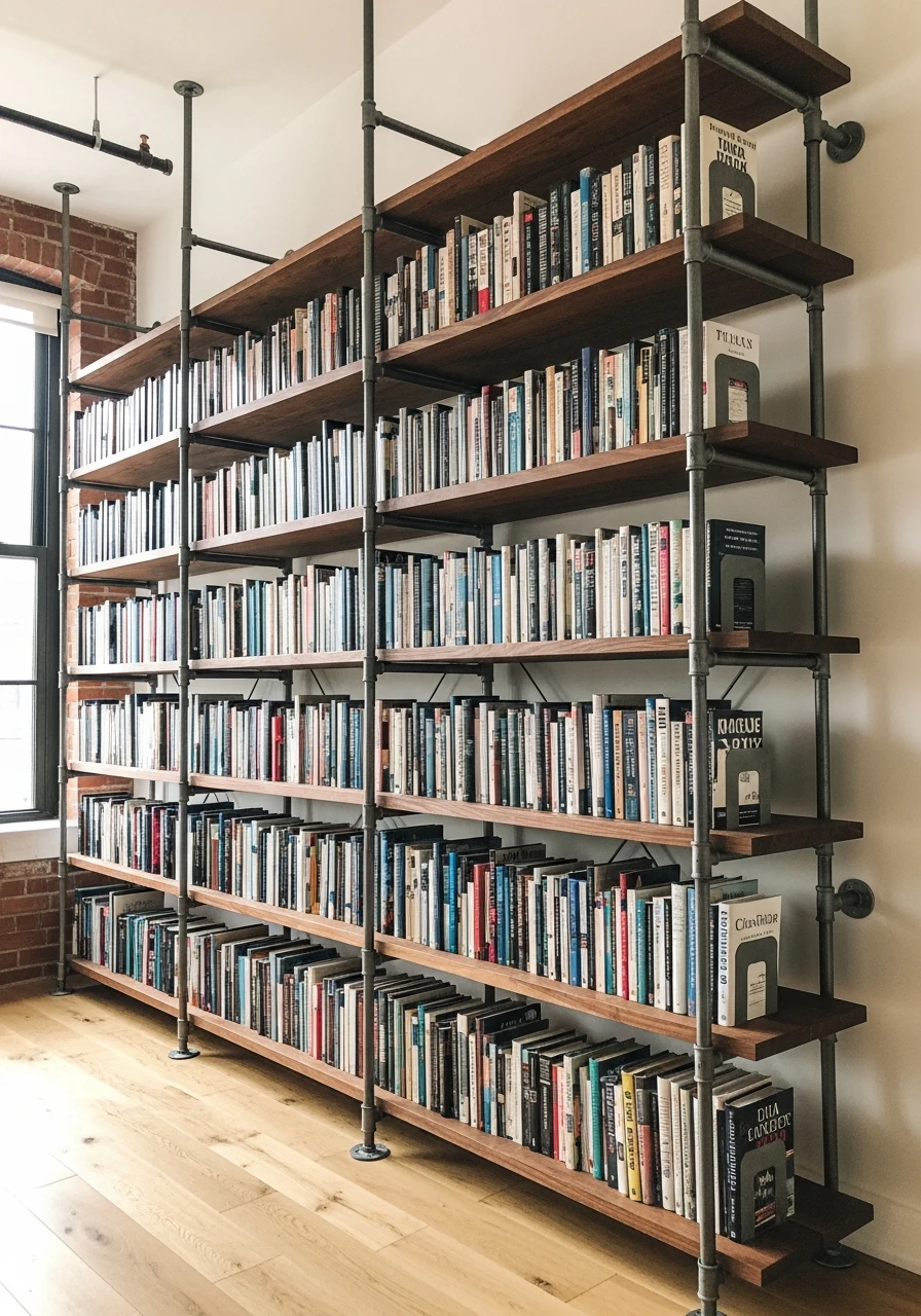 Industrial Pipe Shelving - 45 Genius Book Storage Ideas for a Tidy, High-End Look