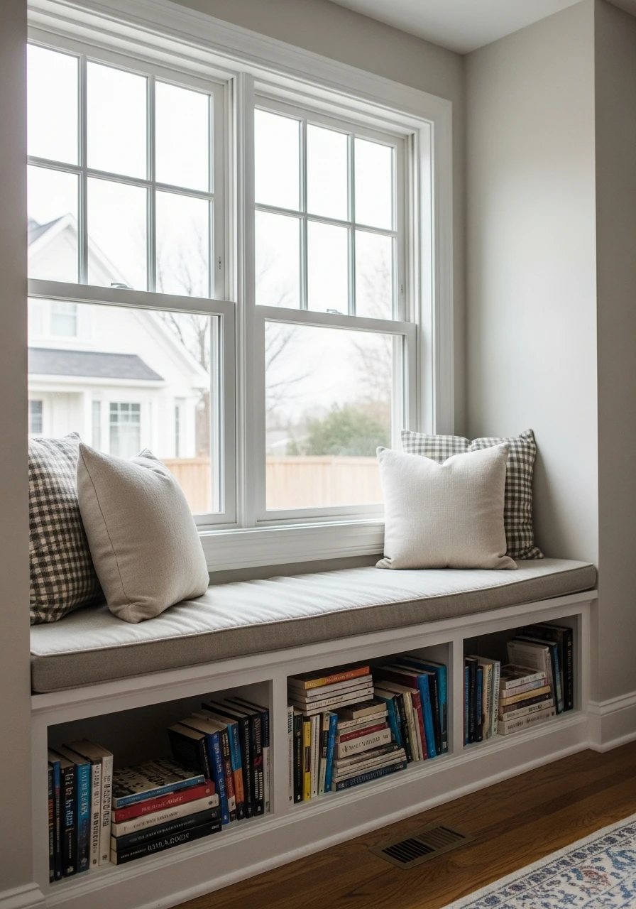 Books in Window Nooks - 45 Genius Book Storage Ideas for a Tidy, High-End Look