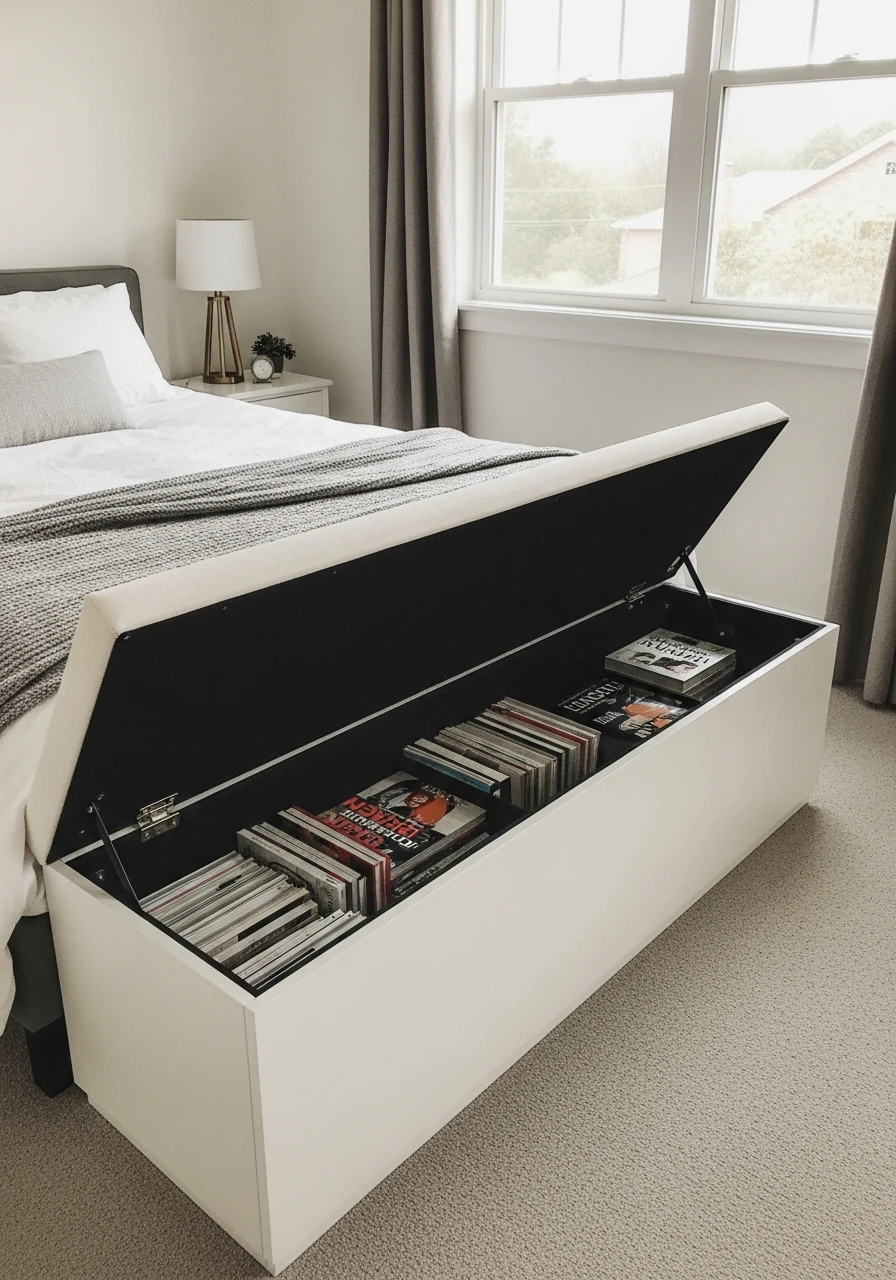 Bench with Hidden Storage - 45 Genius Book Storage Ideas for a Tidy, High-End Look