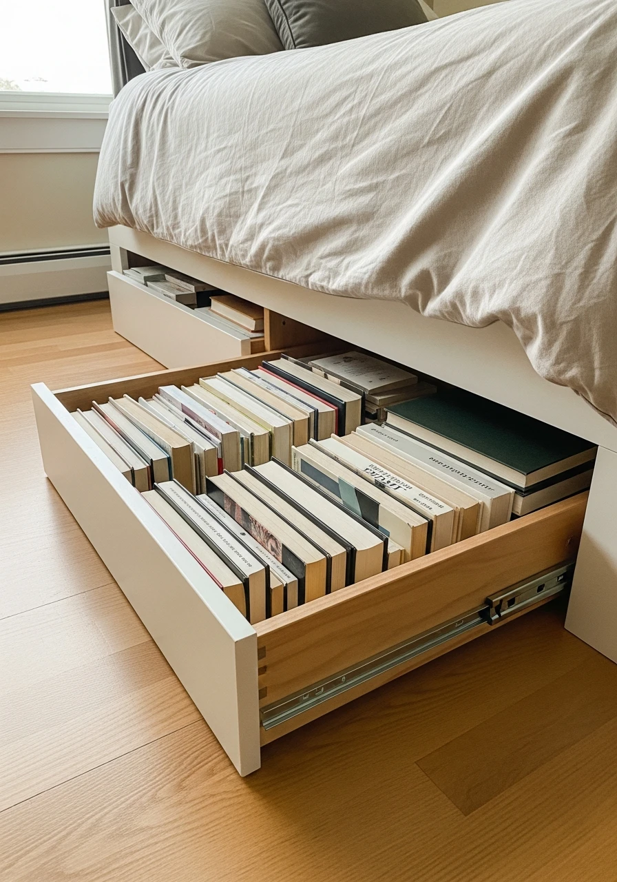 Under Bed Storage Drawers - 45 Genius Book Storage Ideas for a Tidy, High-End Look