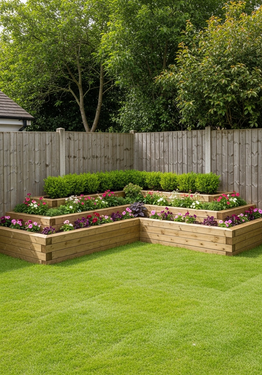 L-Shaped Flower Bed Along Fence