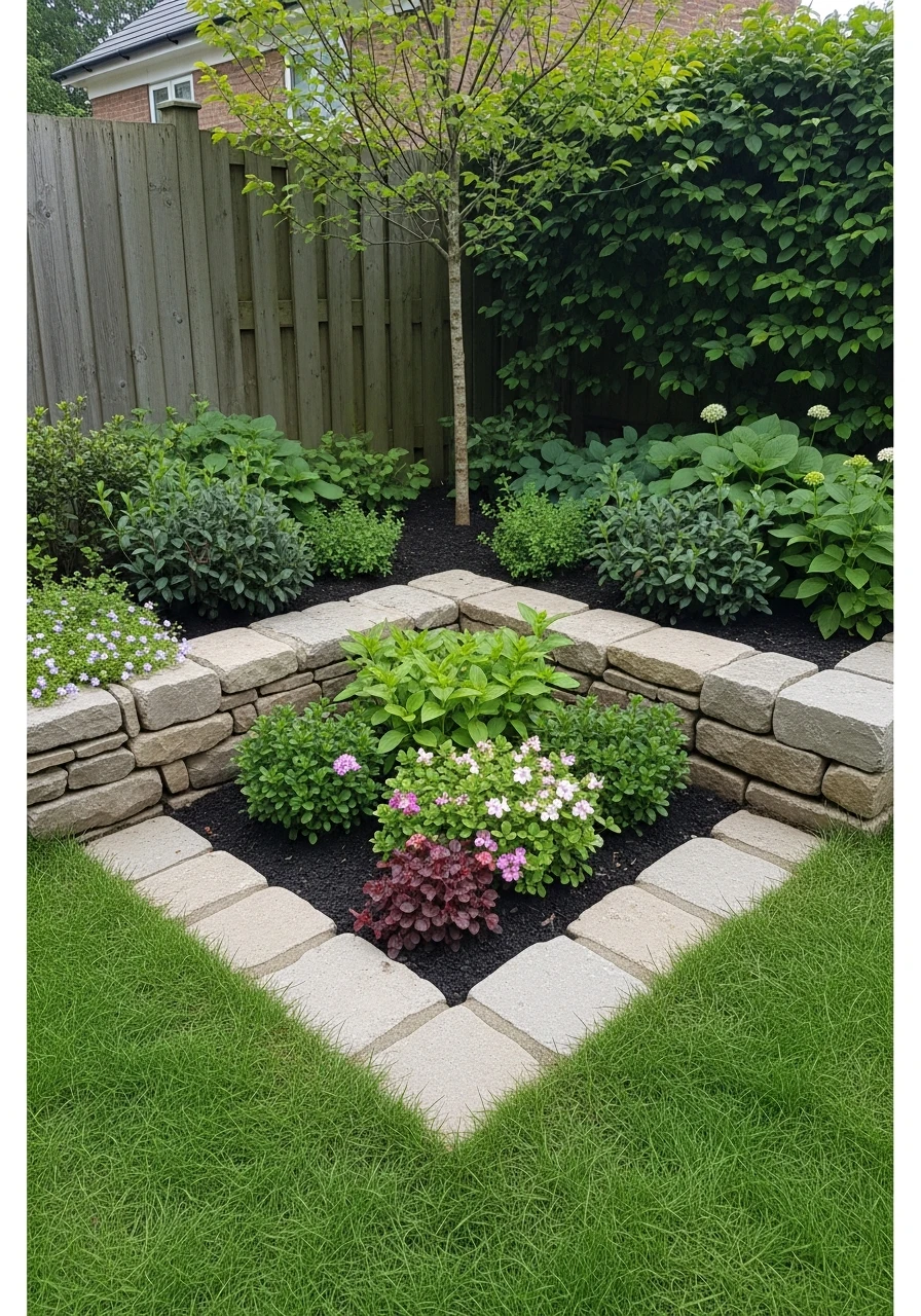 Edged Corner Garden with Stone Borders