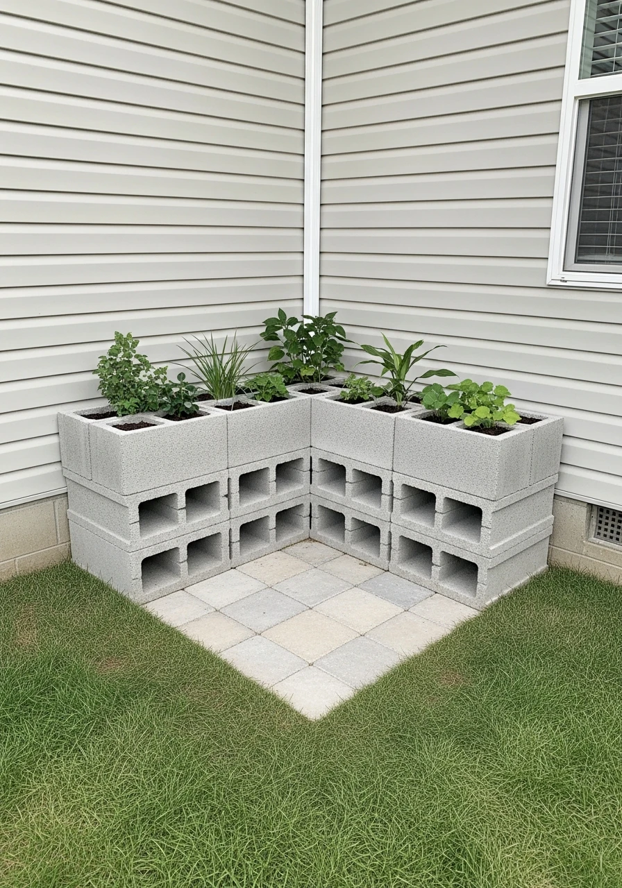 DIY Cinder Block Corner Garden Planters