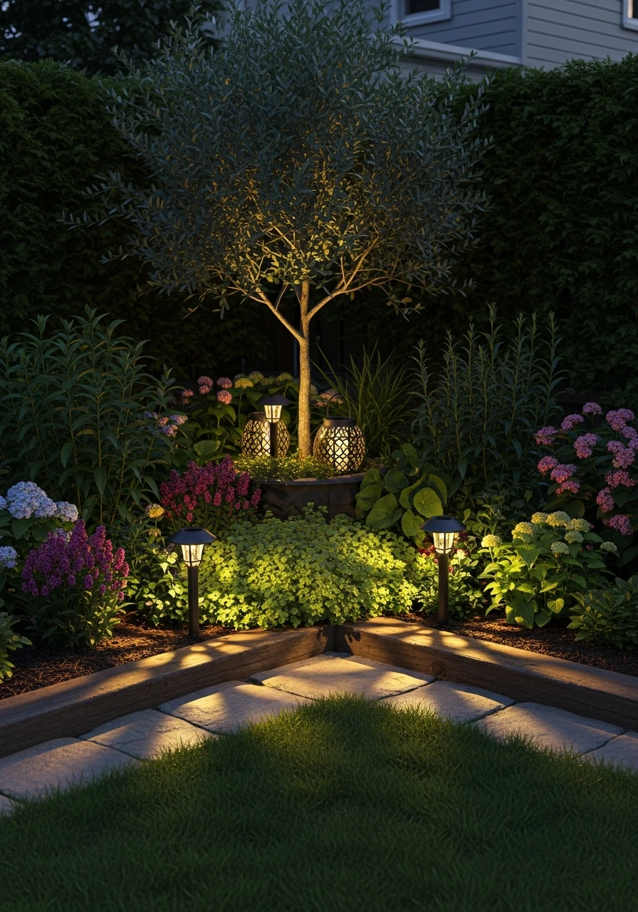 Corner Garden with Solar Lighting
