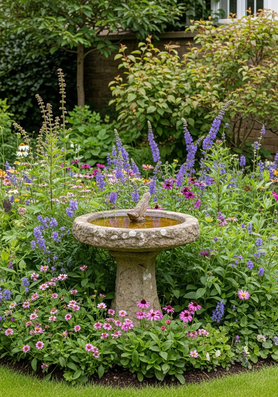 Rustic Birdbath Focal Point