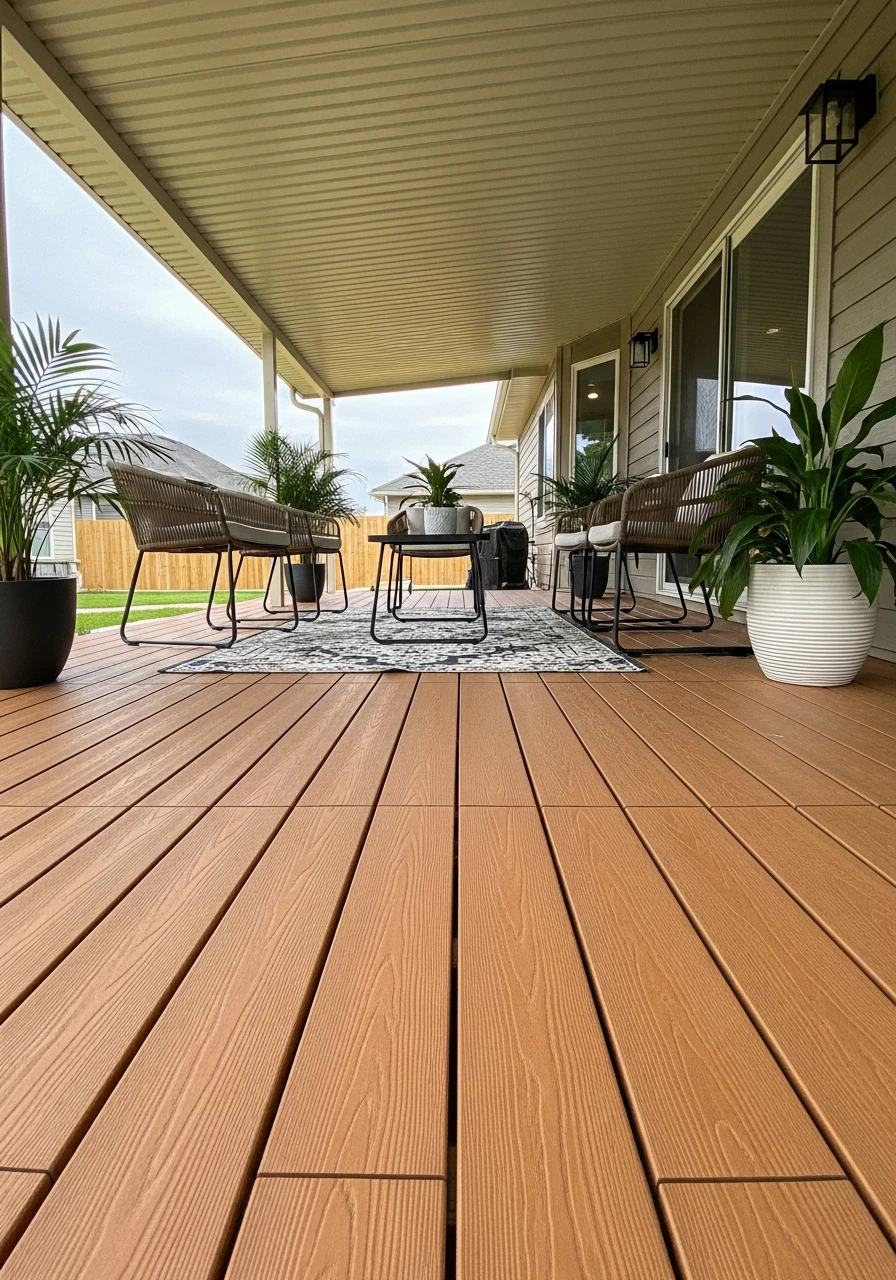 Install Faux Wood Planks - 45 Budget-Friendly Covered Patio Ideas That Look High-End