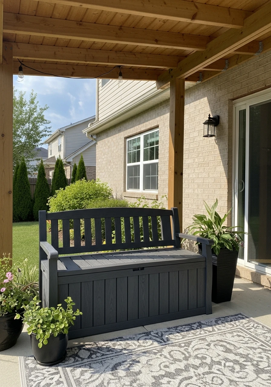 Weatherproof Storage Bench - 45 Budget-Friendly Covered Patio Ideas That Look High-End