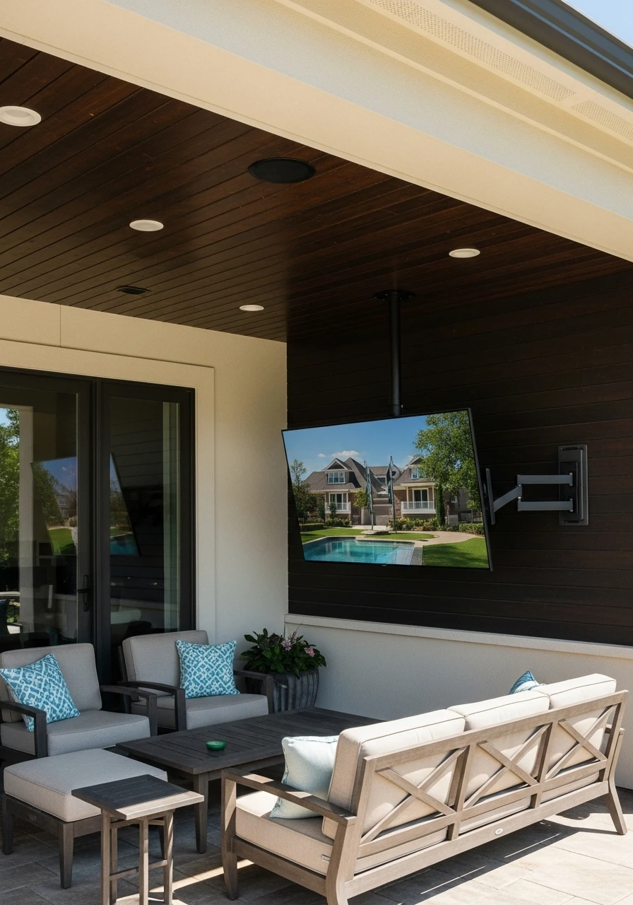 Mount An Outdoor TV - 45 Budget-Friendly Covered Patio Ideas That Look High-End