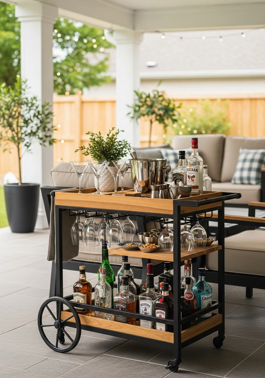 Add A Rolling Bar Cart - 45 Budget-Friendly Covered Patio Ideas That Look High-End