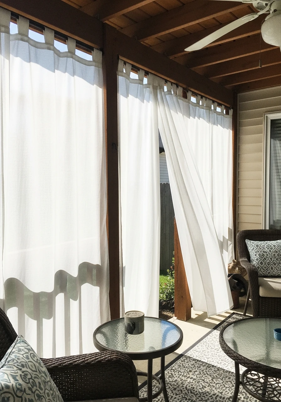 Simple Sheer Privacy Curtains - 45 Budget-Friendly Covered Patio Ideas That Look High-End