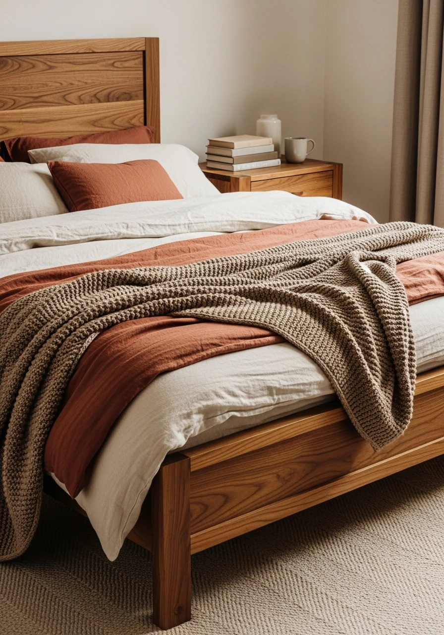 Warm Wooden Bed Frame - 50 Cozy Bedroom Ideas That Look High-End On A Budget