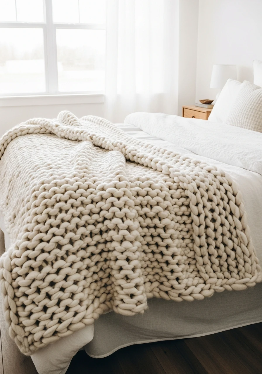 Chunky Knit Throws - 50 Cozy Bedroom Ideas That Look High-End On A Budget