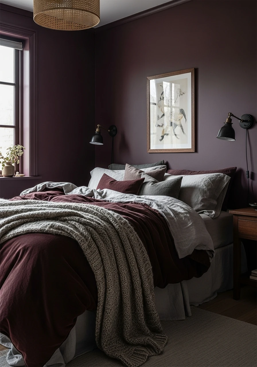 Deep Plum Wall Color - 50 Cozy Bedroom Ideas That Look High-End On A Budget