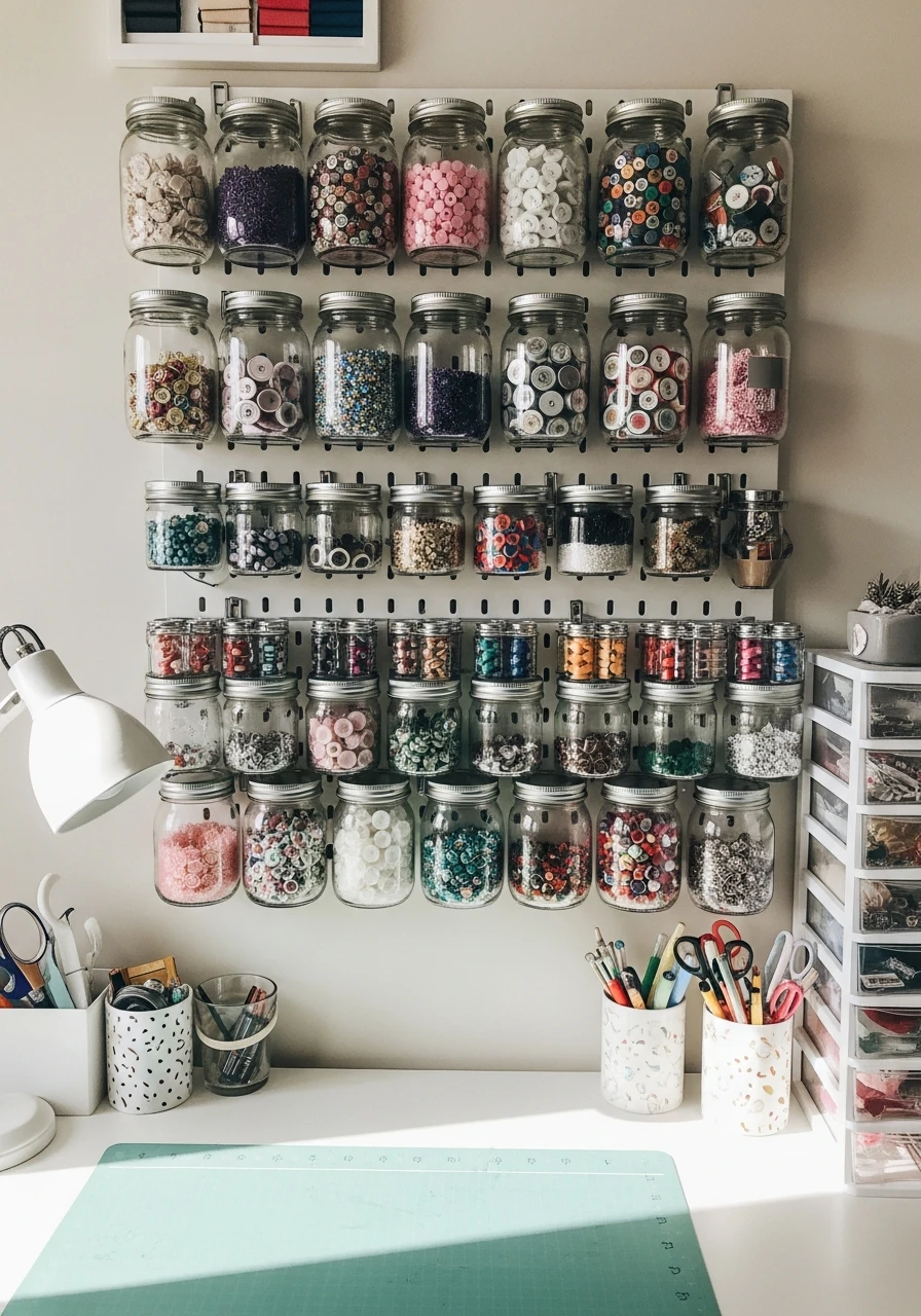 Hanging Jar Storage - 35 Clever Craft Storage Ideas You'll Love